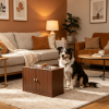 Brown Elevated Dog Bowls with Storage Cabinet Raised Dog Bowl Stand Pet Food Feeding Station for Dogs