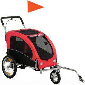 2 in 1 Dog Bike Trailer, Foldable Pet Stroller, Dog Bicycle Trailer with Suspension, for Medium Dogs up to 44 LBS, Red