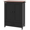 Pet Feeding Station, Dog Food Storage Cabinet w/ Raised Dog Bowls, Adjustable Panel, Hooks for Medium Dogs, Black