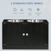 Large Dog Elevated Bowls with Stand Pet Feeding Station 2 Stainless Steel Food And Water Bowls Black Storage Space 23.6'' X 11.8'' X 14''