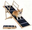 6-Level Adjustable Foldable Pet Ramp , Solid Pine Wood Non-Slip Dog Stairs with Side Rails