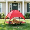 Red 48'' X 36'' Elevated Portable Dog Cot Cooling Pet Bed with UV Protection Canopy Shade for Outdoor Travel