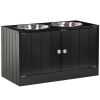 Large Dog Elevated Bowls with Stand Pet Feeding Station 2 Stainless Steel Food And Water Bowls Black Storage Space 23.6'' X 11.8'' X 14''