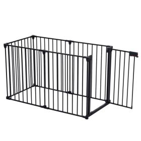 150 Adjustable Safety Gate 6 Panels Play Yard Metal Doorways Fireplace Fence Christmas Tree Fence G (Option: Black)