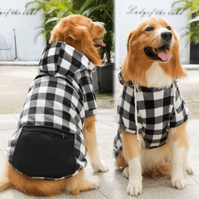 1pc Black Plaid Zip Pocket Pet Sweatshirt; Dog Clothes For Puppy And Cat; Pet Apparel (Color: Black, Size: 4XL)