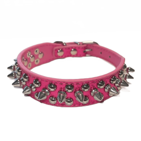Spiked Studded Leather Dog Collar Rivets Pet Small Large Cat Pit Bull Adjustable (Color: Rose Sparkle, size: S)