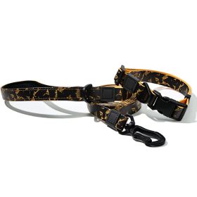 Graffiti Waterproof Dog Collar and Leash Set, Custom Logo Durable PVC Pet Leash for Small Medium Large Dogs (Color: Gold Black, Size: L)