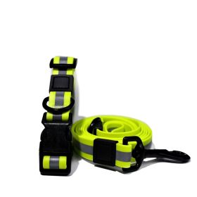Reflective PVC Dog Leash & Collar Set | Waterproof Heavy Duty Safety Lead (Color: Lime Green, Size: M)