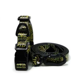 Trendy Printed PVC Dog Leash & Collar Set | Waterproof Heavy Duty Pet Lead (Pattern: Green Zebra Print, Size: M)