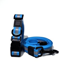 Reflective PVC Dog Leash & Collar Set | Waterproof Heavy Duty Safety Lead (Color: Blue, Size: S)