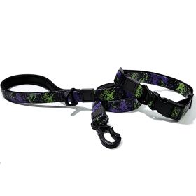 Graffiti Waterproof Dog Collar and Leash Set, Custom Logo Durable PVC Pet Leash for Small Medium Large Dogs (Color: Purple Green, Size: M)