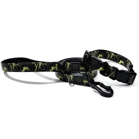 Graffiti Waterproof Dog Collar and Leash Set, Custom Logo Durable PVC Pet Leash for Small Medium Large Dogs (Color: Green Black, Size: S)