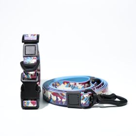 Trendy Printed PVC Dog Leash & Collar Set, Waterproof Durable Pet Lead with Unique Pattern, Adjustable for Small Medium Large Dogs (Pattern: Mountain Landscape, Size: L)