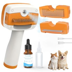 Pet Steam Brush for Dogs & Cats,5-in-1 Self-Cleaning Dog Steam Brush with 3 Swap-in Heads (Grooming, Dematting, Deshedding) (Color: Orange)