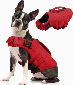 Dog Life Jacket, High Flotation Dog Life Vest for Swimming Boating, Adjustable Small Medium Large Dogs Swim Vest with Rescue Handle and Pocket (Size: A-Red  Medium)