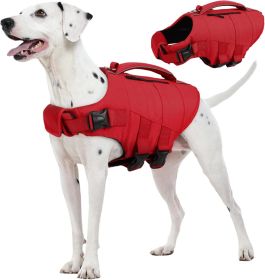 Dog Life Jacket, High Flotation Dog Life Vest for Swimming Boating, Adjustable Small Medium Large Dogs Swim Vest with Rescue Handle and Pocket (Size: A-Red  Large)
