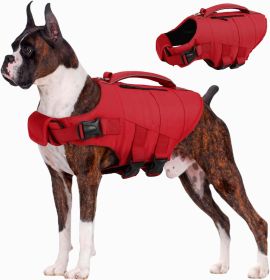Dog Life Jacket, High Flotation Dog Life Vest for Swimming Boating, Adjustable Small Medium Large Dogs Swim Vest with Rescue Handle and Pocket (Size: A-Red  XX-Large)