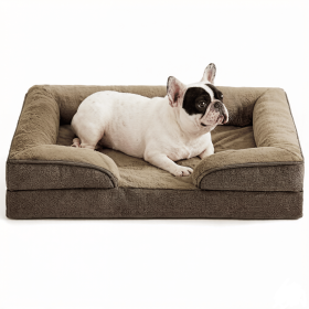 Dog Bed Orthopedic, Dog Sofa for Small Dogs Supportive Foam Pet Cushions Bed with Washable Removable Cover, Egg-Crate Foam, Waterproof Lining Bottom (Color: Brown)
