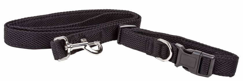 Pet Life 'Aero Mesh' 2-In-1 Dual Sided Comfortable And Breathable Adjustable Mesh Dog Leash-Collar (Color: Black, Size: small)