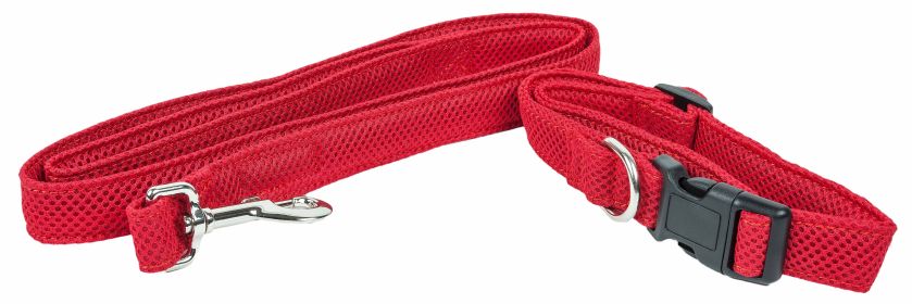Pet Life 'Aero Mesh' 2-In-1 Dual Sided Comfortable And Breathable Adjustable Mesh Dog Leash-Collar (Color: Red, Size: medium)