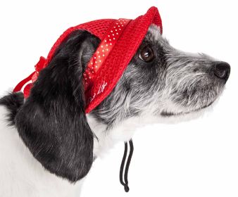 Pet Life 'Sea Spot Sun' Uv Protectant Adjustable Fashion Mesh Brimmed Dog Hat Cap (Color: Red, Size: medium)