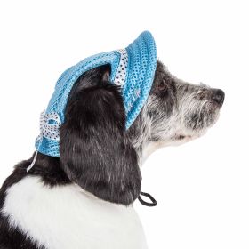Pet Life 'Sea Spot Sun' Uv Protectant Adjustable Fashion Mesh Brimmed Dog Hat Cap (Color: Blue, Size: large)