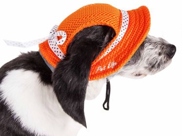 Pet Life 'Sea Spot Sun' Uv Protectant Adjustable Fashion Mesh Brimmed Dog Hat Cap (Color: Orange, Size: large)