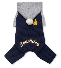 Touchdog Fashion Designer Full Body Quilted Pet Dog Hooded Sweater (Color: Navy/Grey, Size: large)