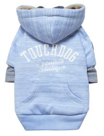 Touchdog Hampton Beach Designer Ultra Soft Sand-Blasted Cotton Pet Dog Hoodie Sweater (Color: Blue, Size: large)