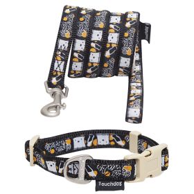 Touchdog 'Caliber' Designer Embroidered Fashion Pet Dog Leash And Collar Combination (Color: Black Pattern, Size: medium)