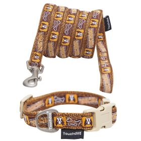 Touchdog 'Caliber' Designer Embroidered Fashion Pet Dog Leash And Collar Combination (Color: Brown Pattern, Size: small)