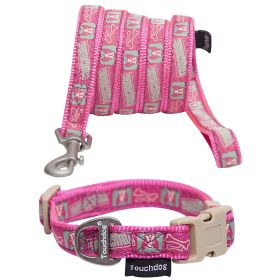 Touchdog 'Caliber' Designer Embroidered Fashion Pet Dog Leash And Collar Combination (Color: Pink Pattern, Size: medium)