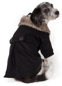 Buttoned 'Coast-Guard' Fashion Faux-Fur Collared Wool Pet Coat (Size: small)