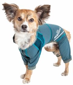 Dog Helios 'Namastail' Lightweight 4-Way Stretch Breathable Full Bodied Performance Yoga Dog Hoodie Tracksuit (Color: Blue, Size: small)