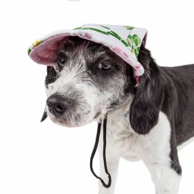 Pet Life 'Botanic Bark' Floral Uv Protectant Adjustable Fashion Dog Hat Cap (Size: medium)