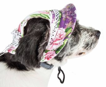 Pet Life 'Botanic Bark' Floral Uv Protectant Adjustable Fashion Canopy Brimmed Dog Hat Cap (Size: large)
