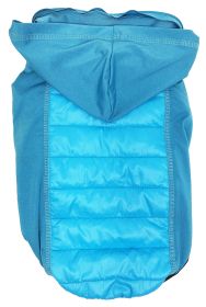 Pet Life 'Apex' Lightweight Hybrid 4-Season Stretch and Quick-Dry Dog Coat w/ Pop out Hood (Color: Blue, Size: large)