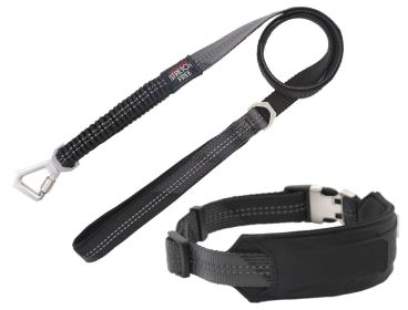 Pet Life 'Geo-prene' 2-in-1 Shock Absorbing Neoprene Padded Reflective Dog Leash and Collar (Color: Black, Size: large)