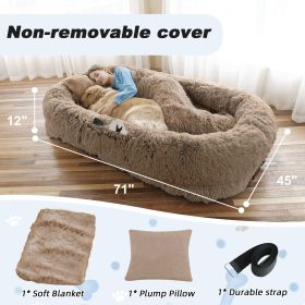 Human Dog Bed, 71"x45"x12" Size Fits You and Pets, Non-removeable Cover, Washable Faux Fur Dog Bed for People Doze Off, Napping Orthopedic Dog Bed (Color: Khaki, Size: 6XL(Non-Detachable Dog Bed))