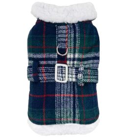 Sherpa-Lined Dog Harness Coat - Blue & Green Plaid (Option: X-Large)