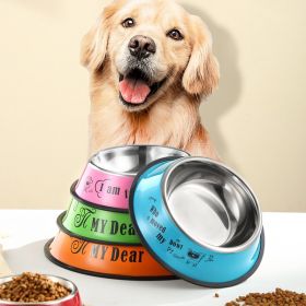 Stainless steel dog bowl; color anti-skid dog bowl; cat bowl (Color: Orange, Size: 22cm)
